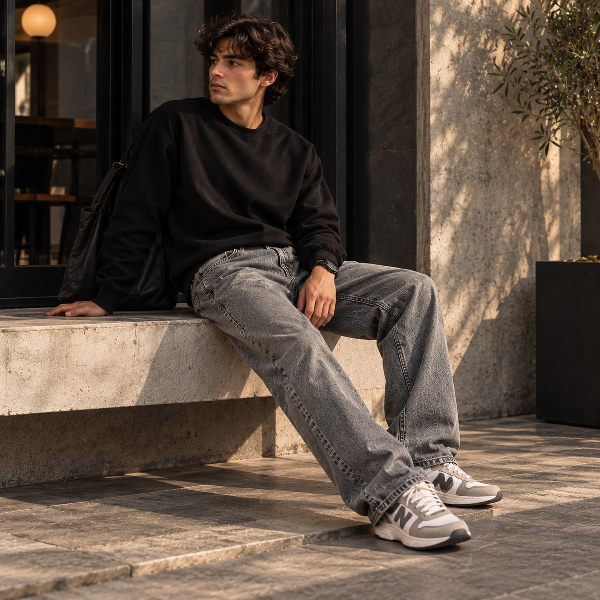Gray Denim Jeans - Straight Fit