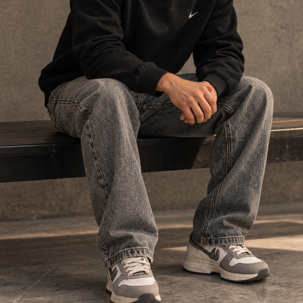 Gray Denim Jeans - Straight Fit