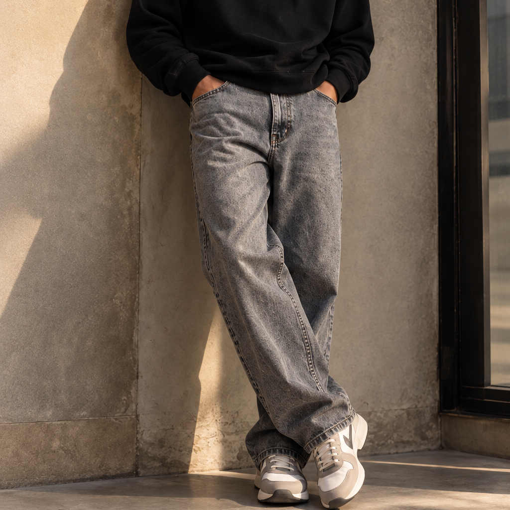 Gray Denim Jeans - Straight Fit
